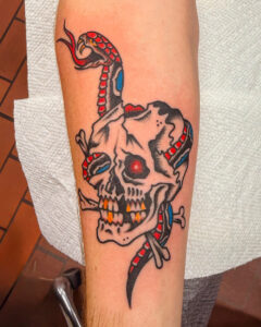 Zach Dole Brass Eagle Tattoo Peoria Traditional Eagle and Snake