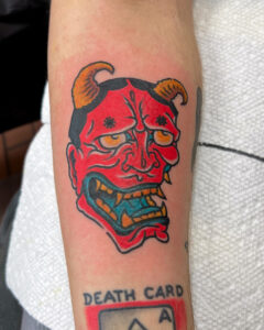 Ezra Coates Brass Eagle Tattoo Peoria Hannya Mask