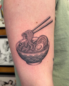 Sam Lott Brass Eagle Tattoo Peoria Black and Grey Raman Bowl