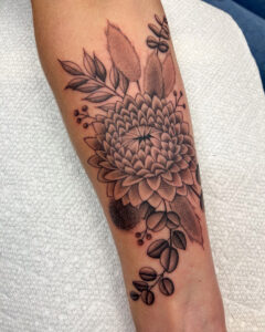 Sam Lott Brass Eagle Tattoo Peoria Fine Line Realistic Flowers