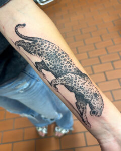 Sam Lott Brass Eagle Tattoo Peoria Black and Grey Jaguar