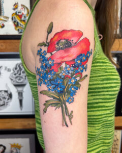 Sam Lott Brass Eagle Tattoo Peoria Color Realistic Flowers