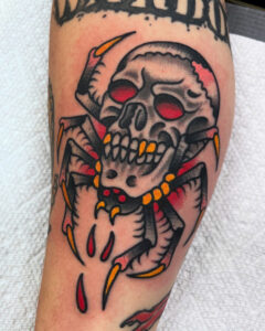 Terry Lessard Brass Eagle Tattoo Peoria Traditional Skull Spider
