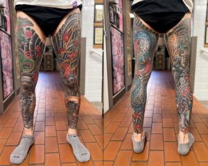 Zach Dole Brass Eagle Tattoo Peoria Japanese Leg Sleeves