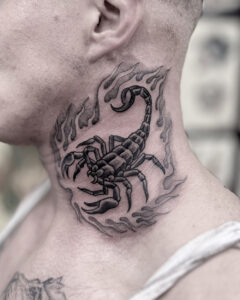 Zach Dole Brass Eagle Tattoo Peoria Scorpion on Neck